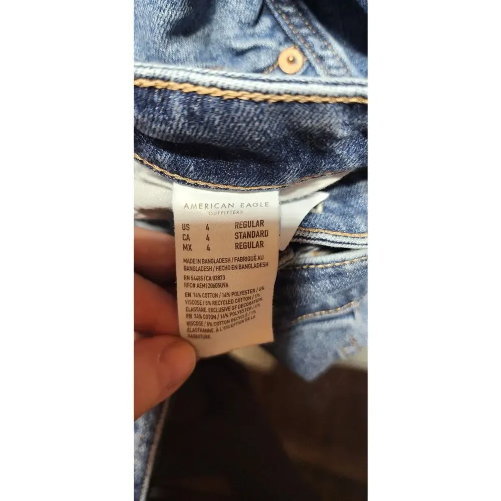 American Eagle Mom Jeans Womens 4 Regular High Rise Stretch‎ Straight Leg Blue